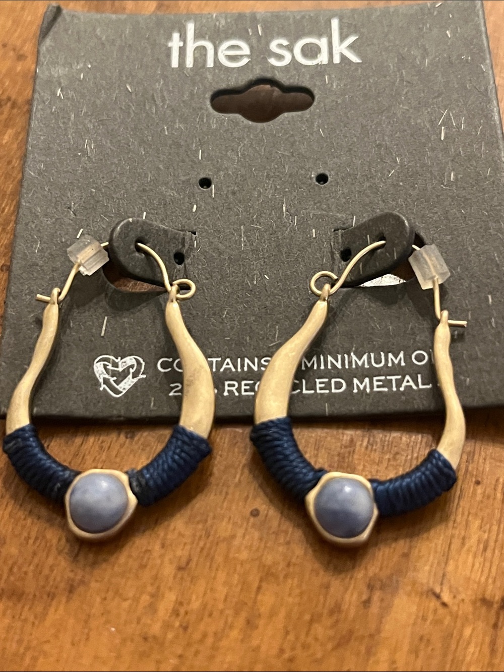 The Sak Gold Toned Earrings with Blue fabric Wrap